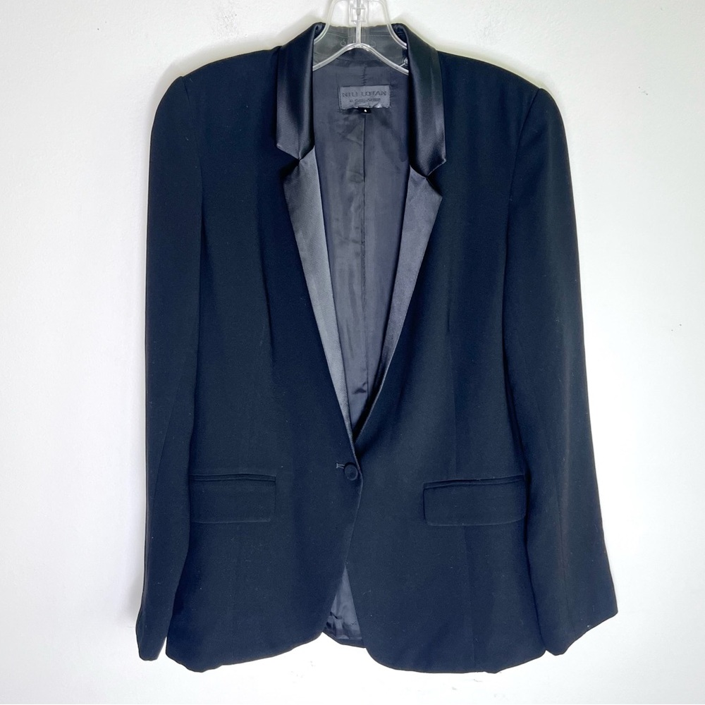Nili Lotan Tuxedo Blazer Single Button Satin in Black Sz 4 - Picture 3 of 7